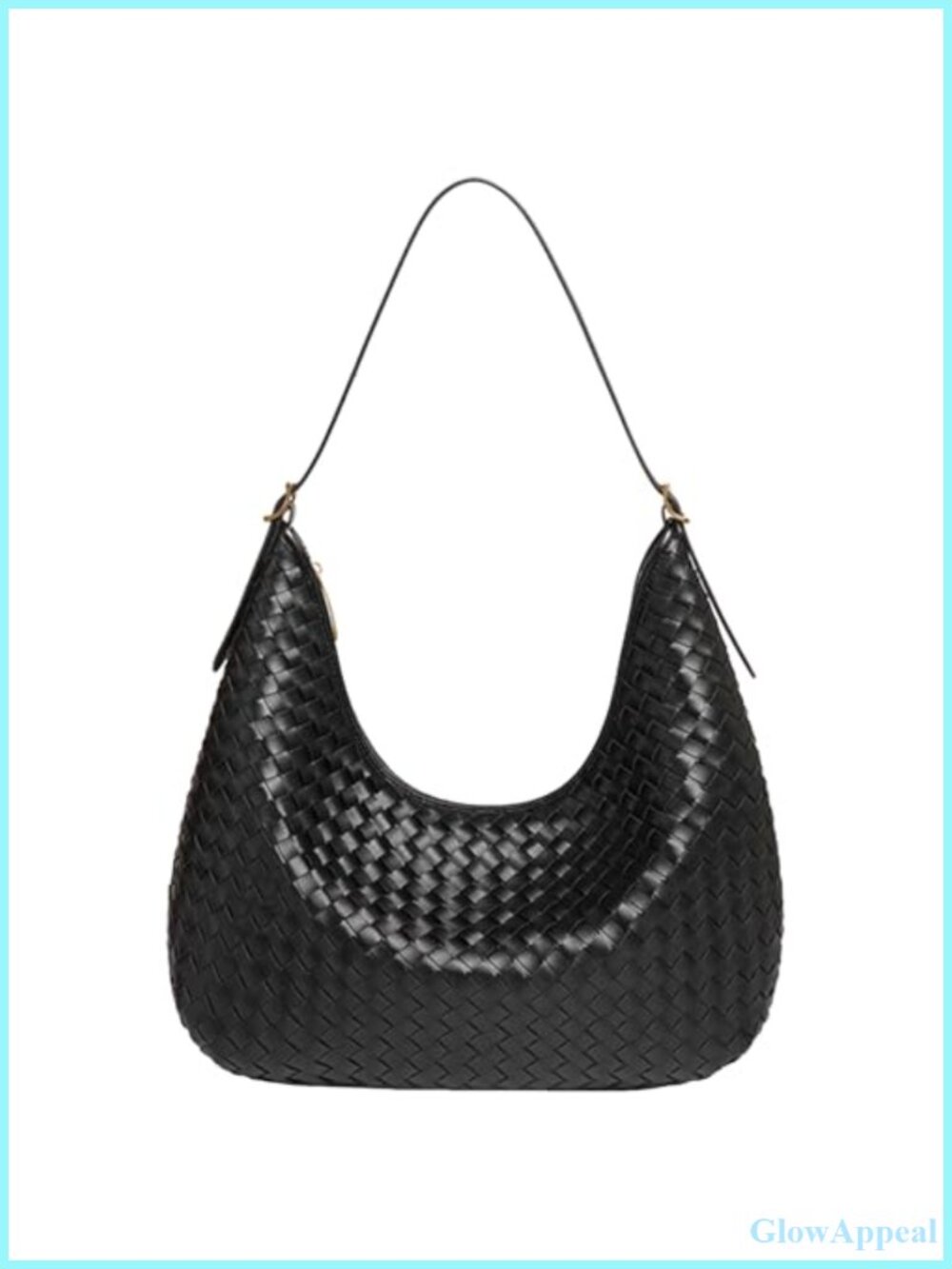 Woven Vegan Leather Hobo Shoulder Bag Lightweight Tote with Zipper for Women